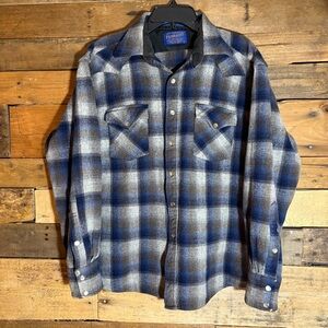 Vintage‎ Western Pendleton Shirt Boys Large Blue Plaid